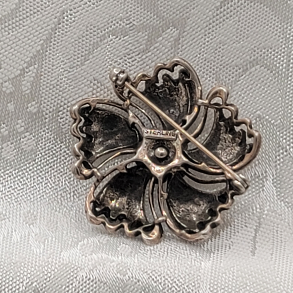 Stunning Antique Solid Sterling Silver Brooch Pin - image 4